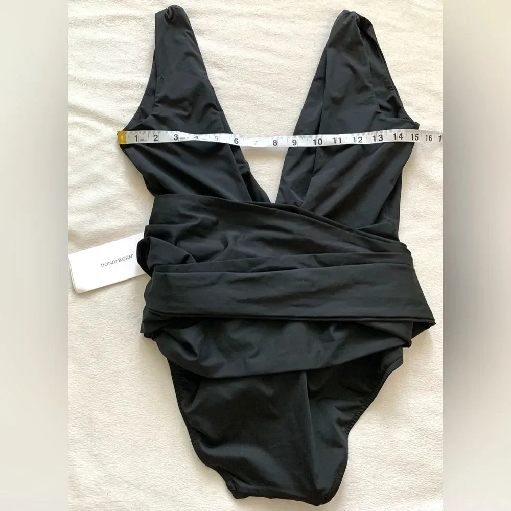 Bondi Born Addison Deep Plunge One-piece Swimsuit Size US 6 Black Bathing Suit